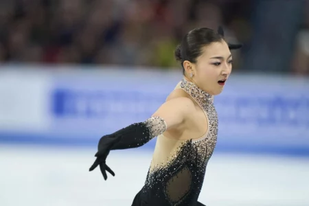 Japan’s Sakamoto wins third straight figure skating women’s world title