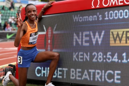 Kenya’s Beatrice Chebet sets 10,000m world record in Eugene